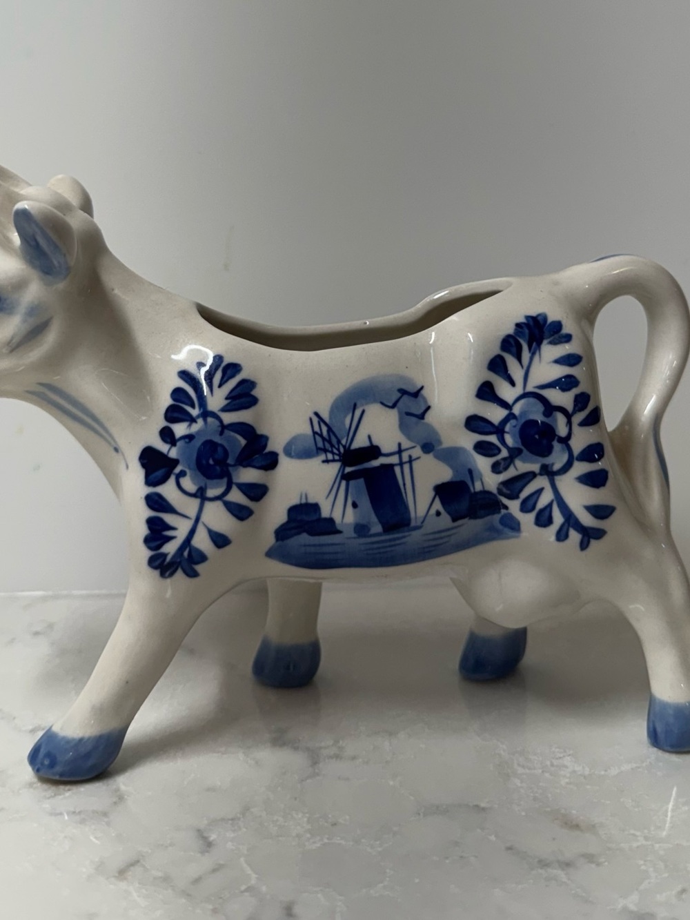 Vintage Blue Delft Blue Ceramic Cow Creamer - White and Blue